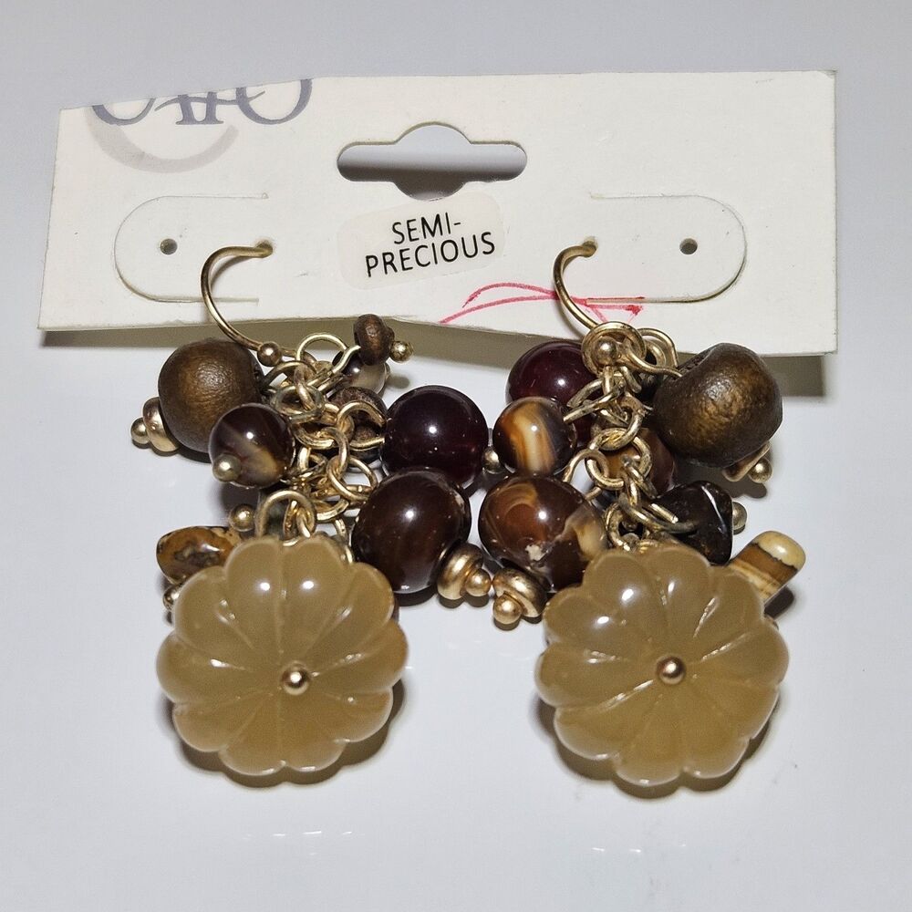 Cato Gold Tone Semi-precious Stone Dangling Earrings